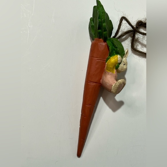 VTG Easter Bunny Rabbit Figurine Laying Down on Carrot Easter Wood - Picture 4 of 8